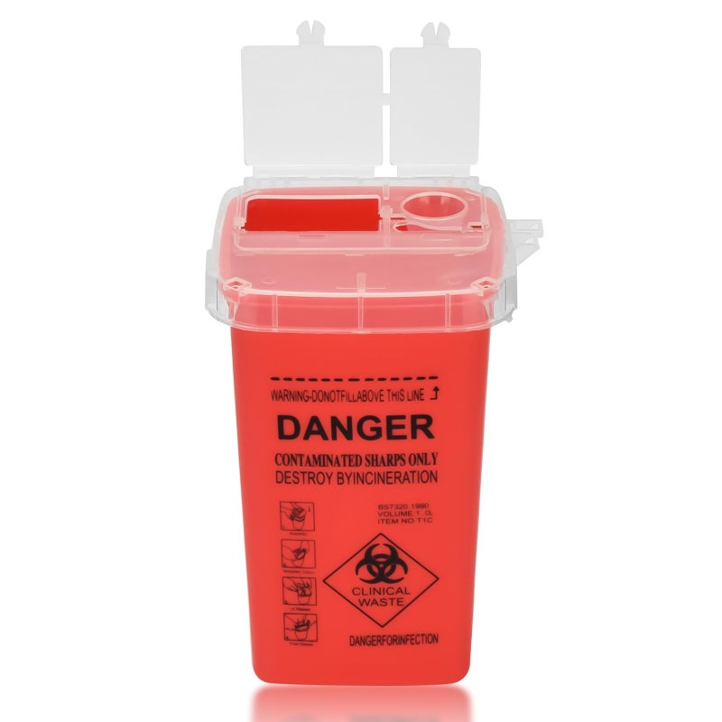 ATOMUS حاوية شارب، ATOMUS 1 لتر حاوية شارب بلاستيكية للتخلص الطبي من الإبر النفايات البيولوجية صندوق آمن للإغلاق لوازم الوشم (1 قطعة حمراء) - Image 1